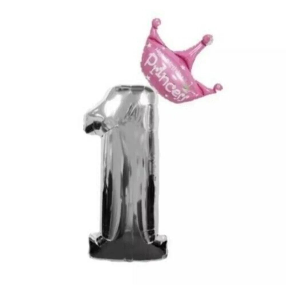 1st First Birthday LARGE Silver Foil Balloon Crown 40